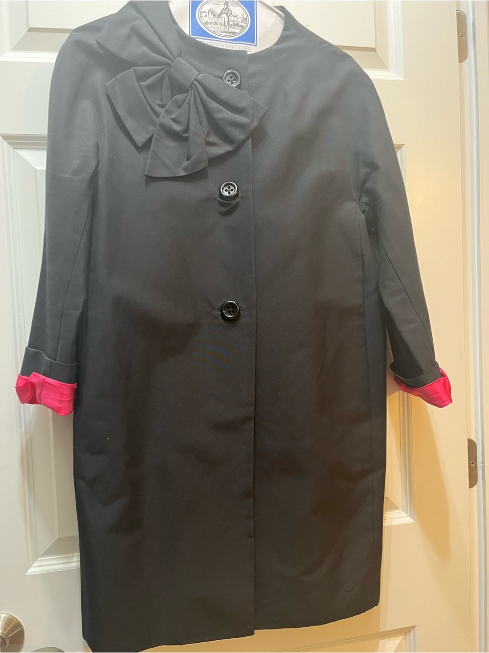 kate spade Black Trench Coat with Pink Cuff and Bow